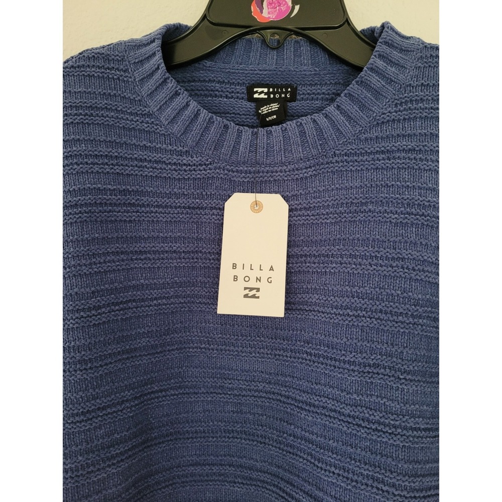 Billabong Blue Cropped Textured Knit Crewneck Sweater Womens Small NEW #22 - Picture 2 of 6